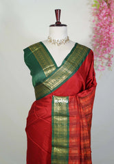 Spicy Red - Sico Gadwal Semi Silk Bird Border - Best for Small Functions