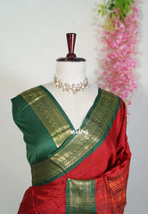 Spicy Red - Sico Gadwal Semi Silk Bird Border - Best for Small Functions