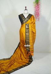 Turmeric Yellow - Sico Gadwal Semi Silk Bird Border - Best for Small Functions