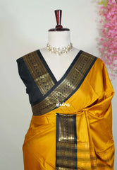 Turmeric Yellow - Sico Gadwal Semi Silk Bird Border - Best for Small Functions