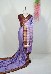 Lavender Purple - Sico Gadwal Semi Silk Bird Border - Best for Small Functions