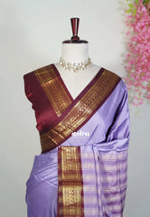 Lavender Purple - Sico Gadwal Semi Silk Bird Border - Best for Small Functions
