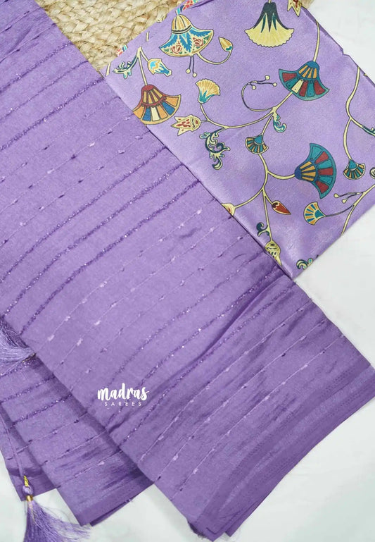 Silk Linen Embellished Saree with designer blouse - Lavender Purple