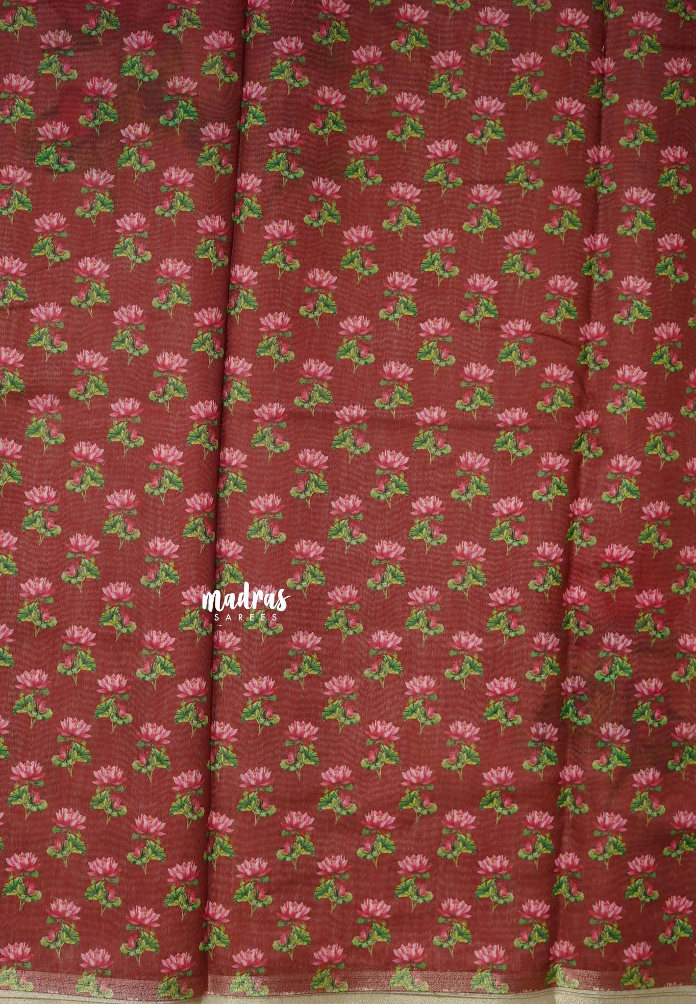 Mild Pink - Silk Linen Floral Prints with Tiny Border