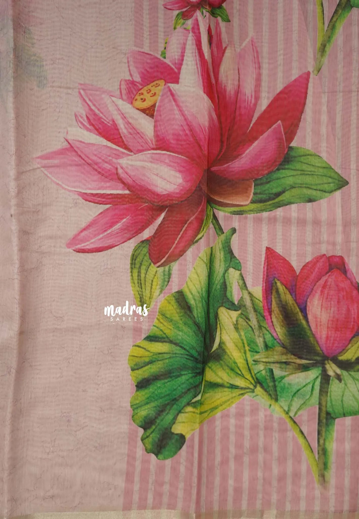 Mild Pink - Silk Linen Floral Prints with Tiny Border