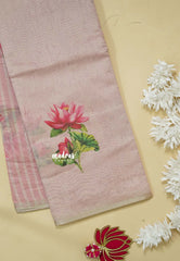 Mild Pink - Silk Linen Floral Prints with Tiny Border