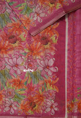 Mystic Magenta - Silk Linen Floral Prints with Tiny Border