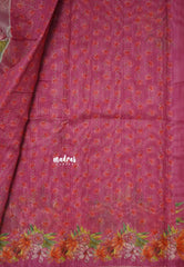 Mystic Magenta - Silk Linen Floral Prints with Tiny Border
