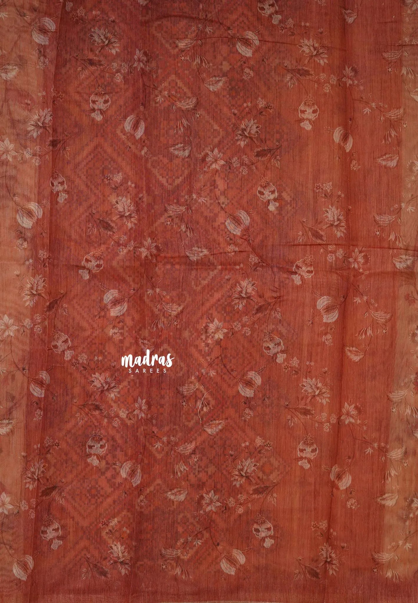 Ivory Cream - Silk Linen Floral Prints with Tiny Border