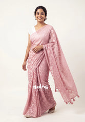 Antique Blush Pink - Soft and Breezy Silky Georgette with Flower Weaving and Hakoba Blouse - Best for Office Wear
