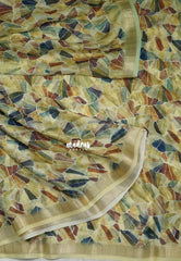 Creamy Yellow - Silky Georgette with Digital Prints and Zari Border - Perfect for Office Wear