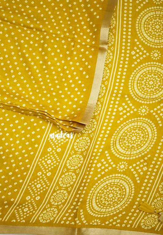 Silky Georgette with bhandani buttas - Golden yellow