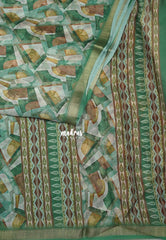 Pastel Green - Silky Georgette with Digital Prints and Zari Border - Perfect for Office Wear
