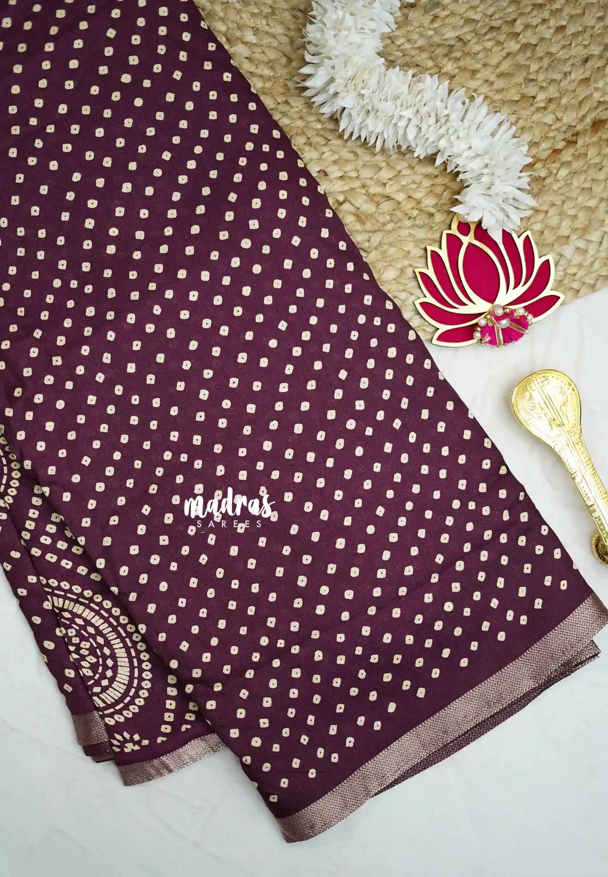 Silky Georgette with bhandani buttas - Wine red