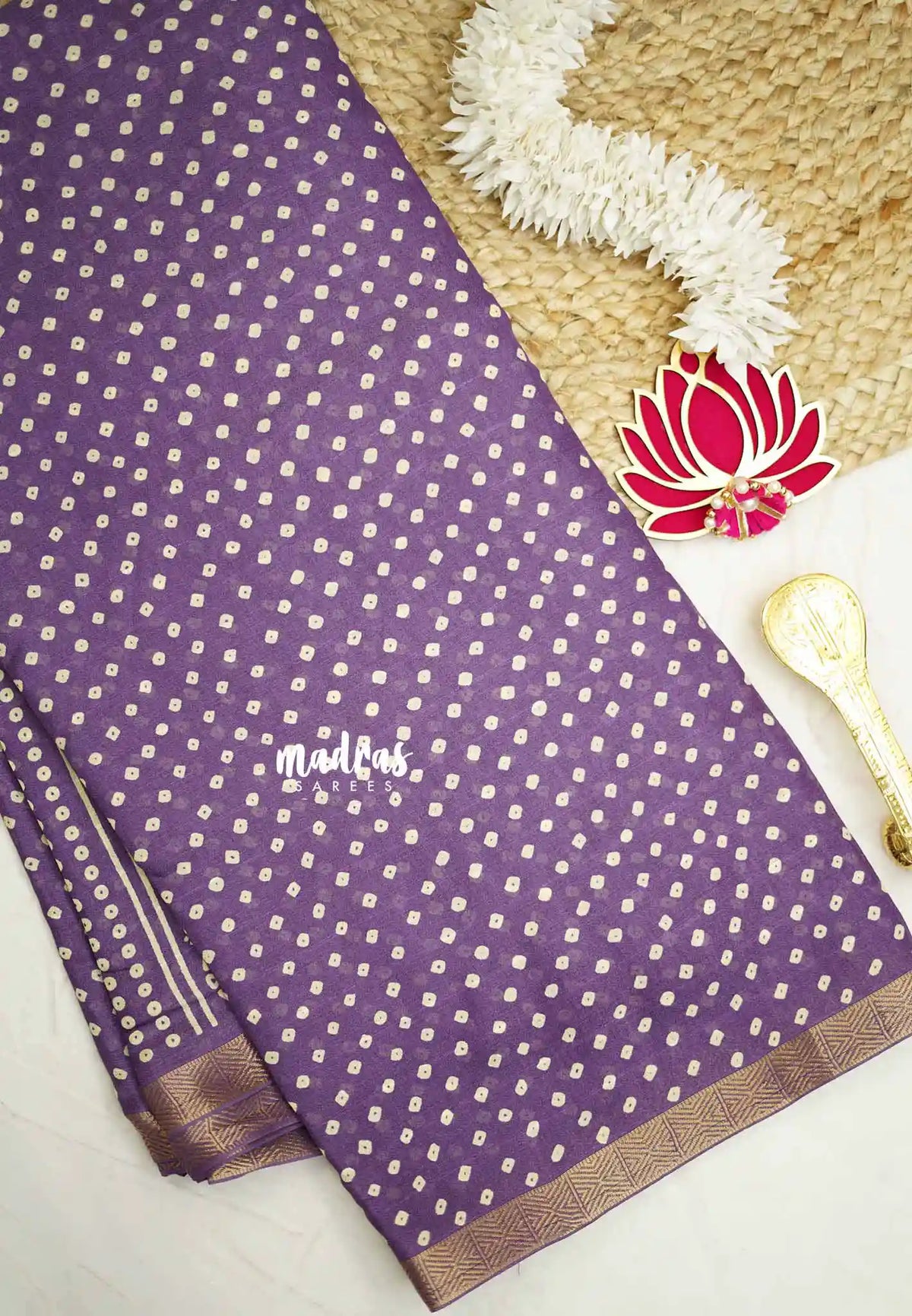 Silky Georgette with bhandani buttas - Dusty Lavender