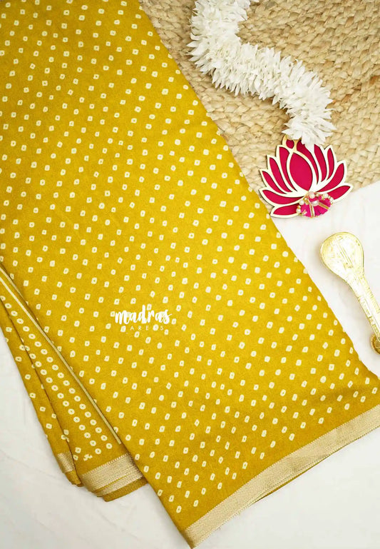 Silky Georgette with bhandani buttas - Golden yellow