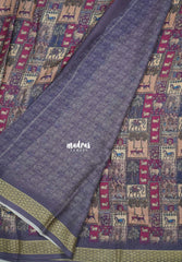 Multicolor with Muted Lilac - Silky Georgette with Art Prints with Zari Border - Perfect for Office Wear