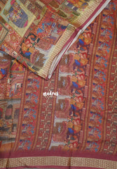 Multicolor with Rosewood Pink - Silky Georgette with Art Prints with Zari Border - Perfect for Office Wear