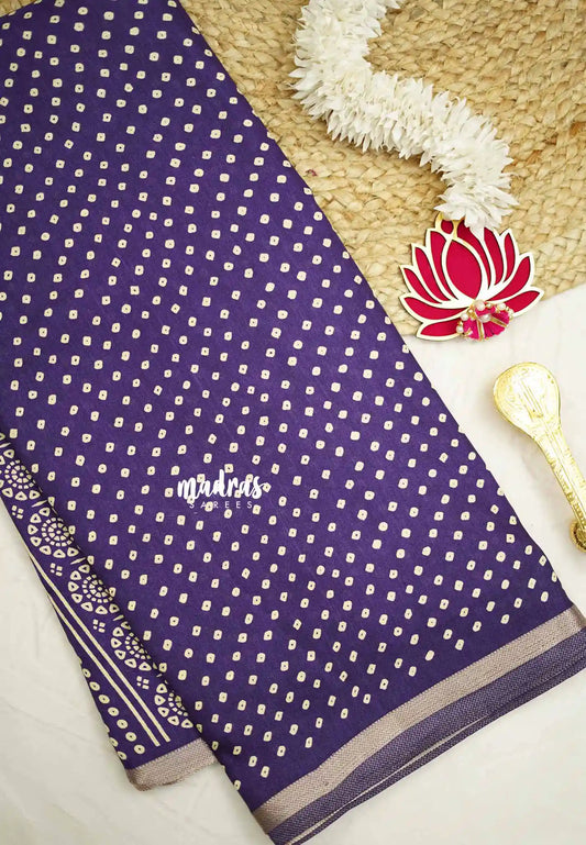 Silky Georgette with bhandani buttas - Violet blue