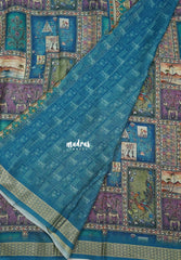 Multicolor with Peacock Blue - Silky Georgette with Art Prints with Zari Border - Perfect for Office Wear