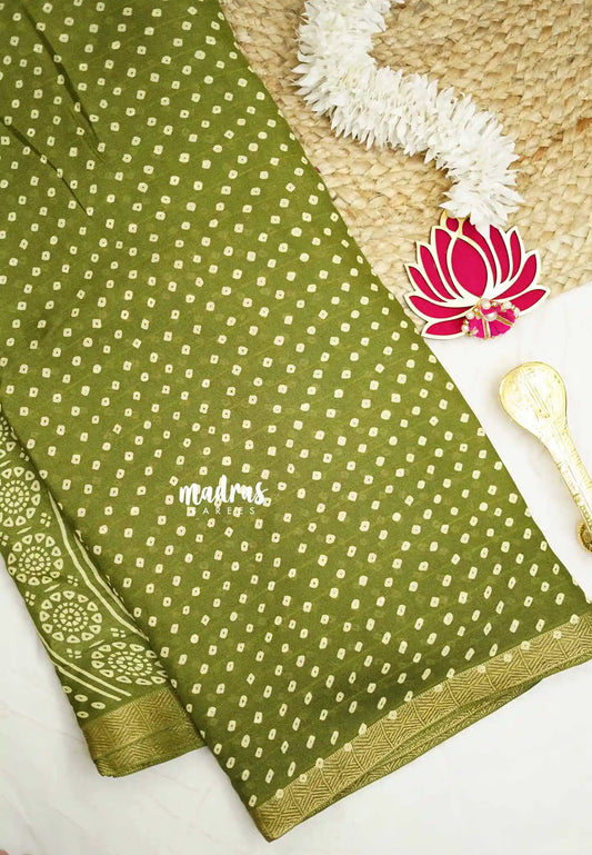 Silky Georgette with bhandani buttas - Mehendi green