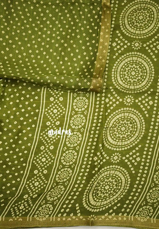 Silky Georgette with bhandani buttas - Mehendi green