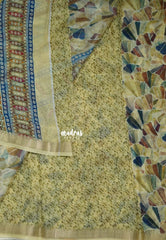 Creamy Yellow - Silky Georgette with Digital Prints and Zari Border - Perfect for Office Wear