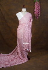 Antique Blush Pink - Soft and Breezy Silky Georgette with Flower Weaving and Hakoba Blouse - Best for Office Wear