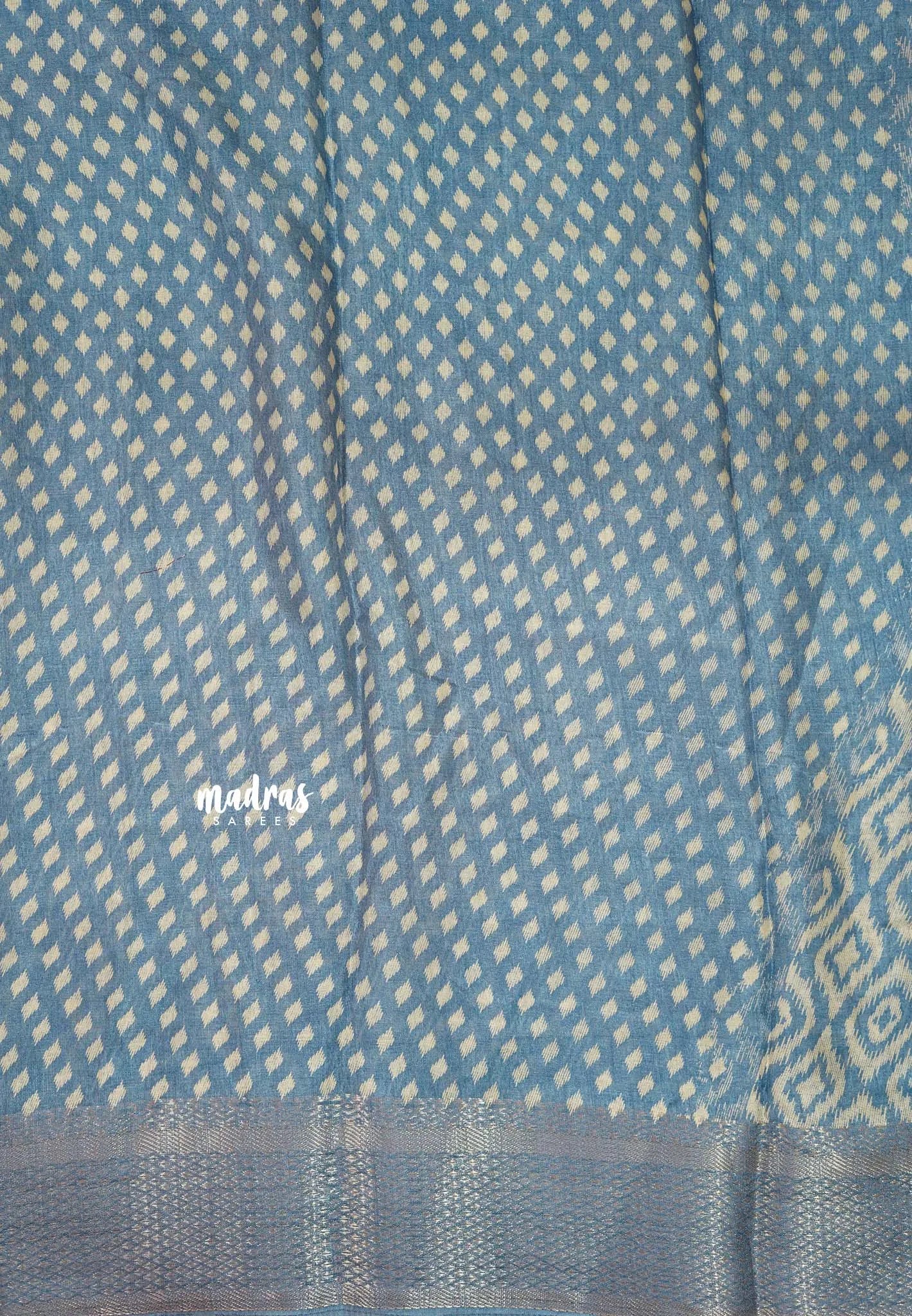 Bluish Grey - Silky Georgette with Ikkat Prints and Zari Border