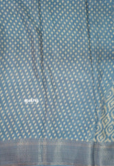 Bluish Grey - Silky Georgette with Ikkat Prints and Zari Border