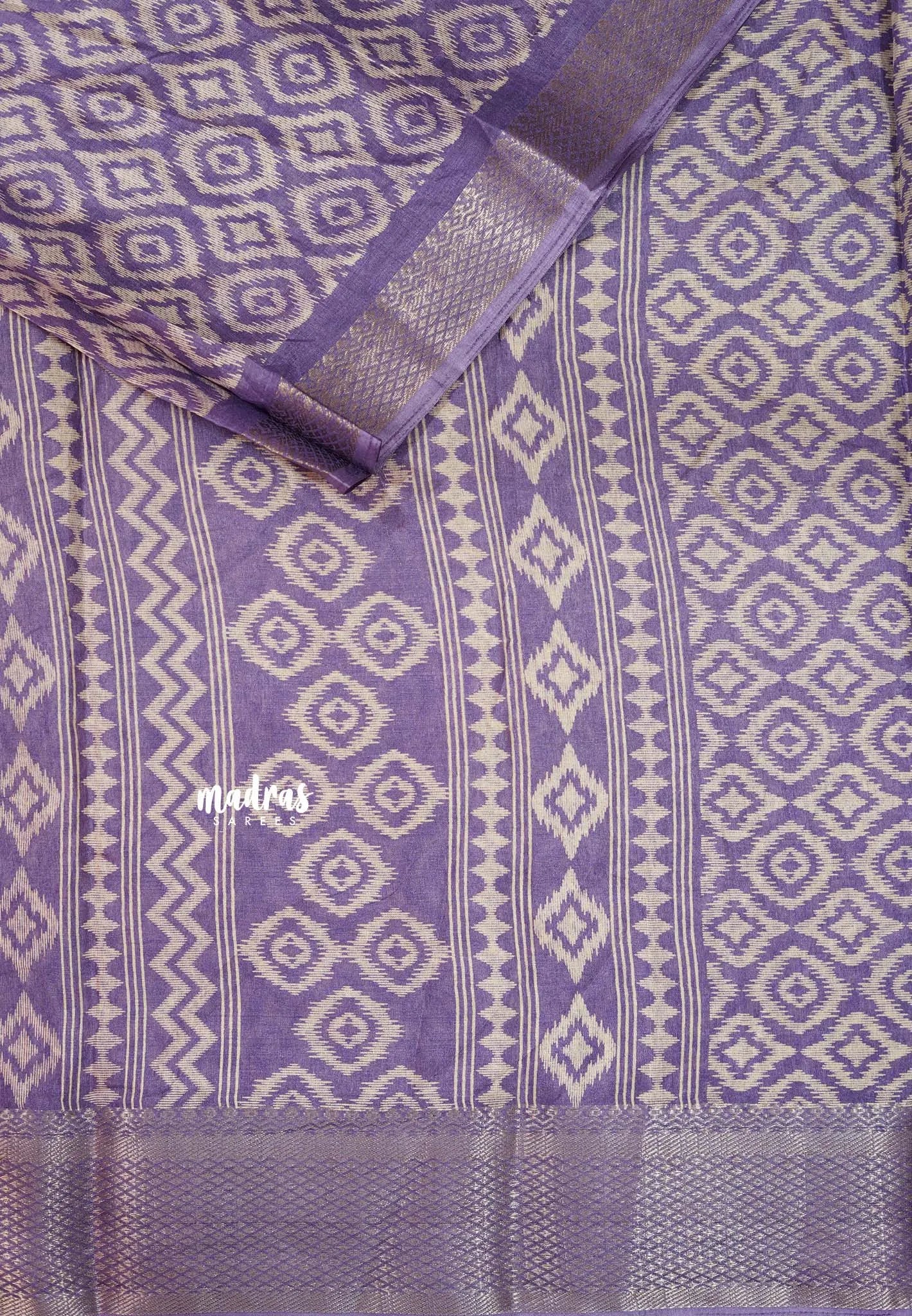 Lavender Purple - Silky Georgette with Ikkat Prints and Zari Border
