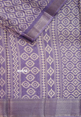 Lavender Purple - Silky Georgette with Ikkat Prints and Zari Border