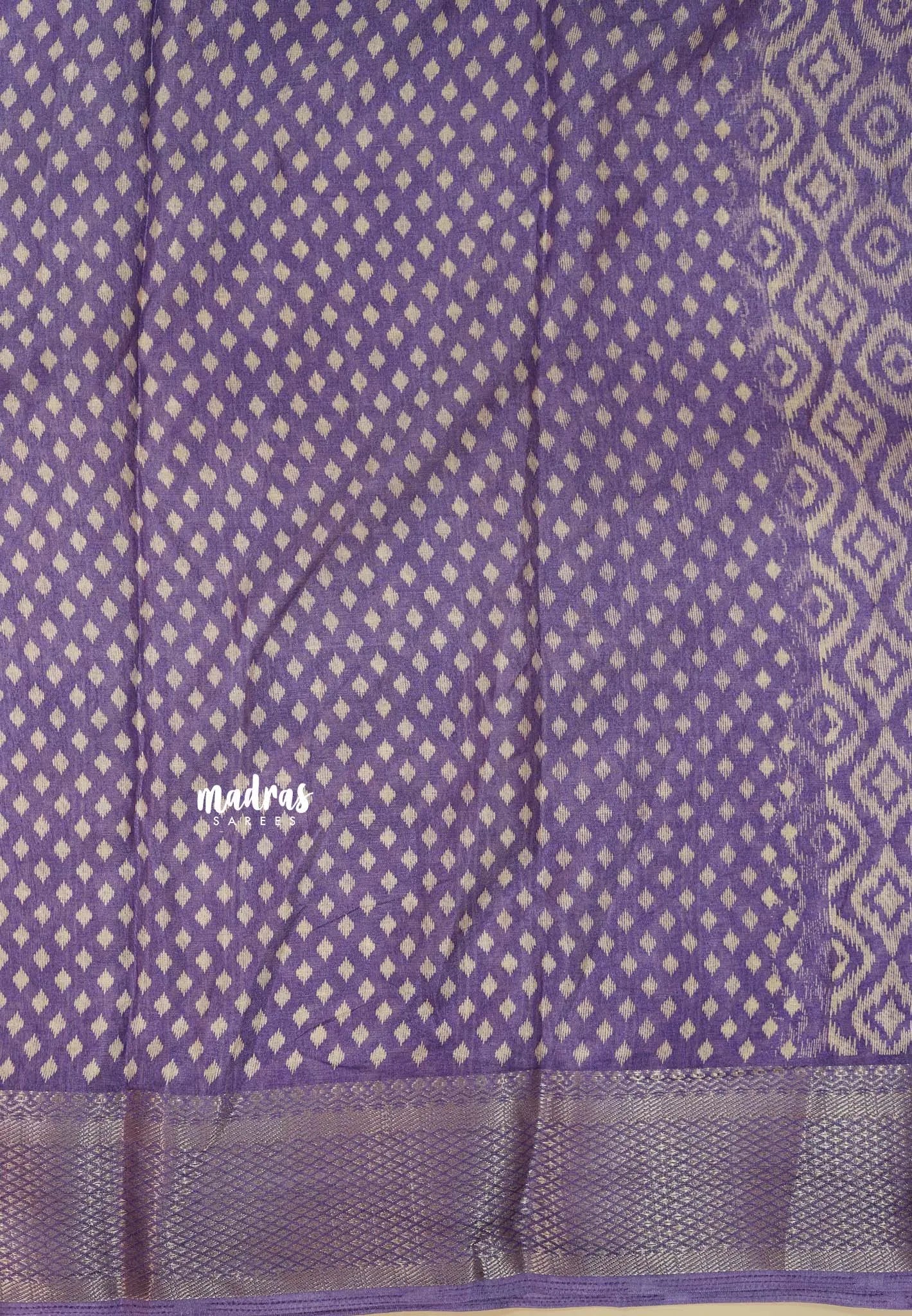Lavender Purple - Silky Georgette with Ikkat Prints and Zari Border