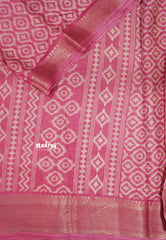 Rose Pink Glow - Silky Georgette with Ikkat Prints and Zari Border
