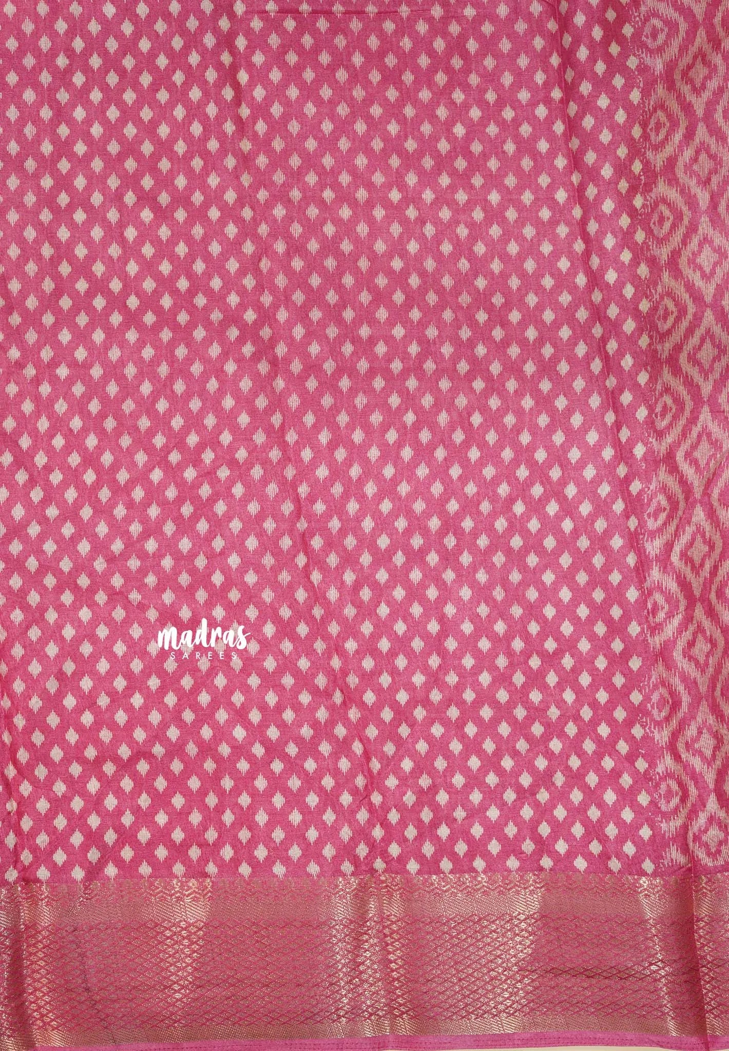 Rose Pink Glow - Silky Georgette with Ikkat Prints and Zari Border