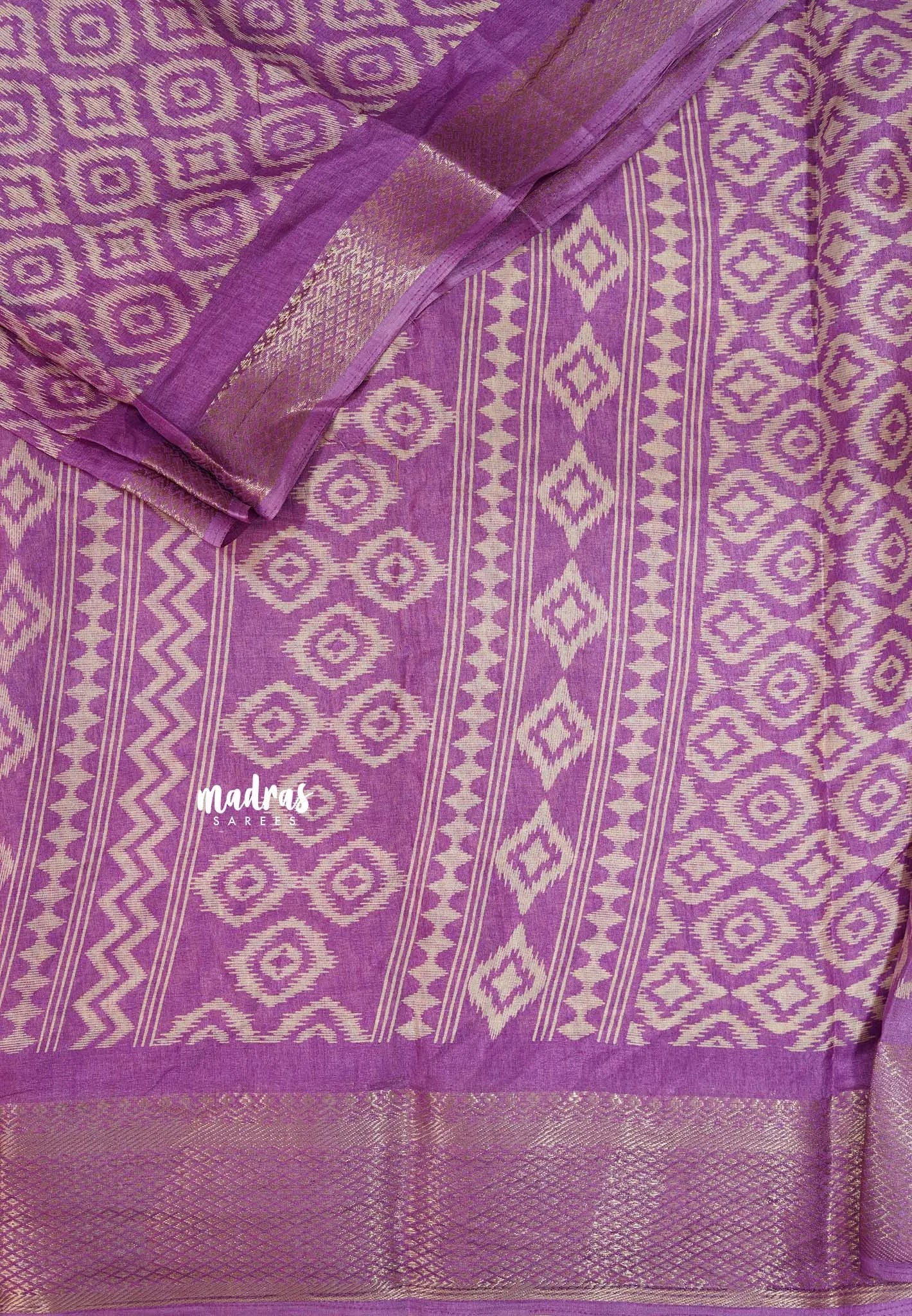 Magenta Purple - Silky Georgette with Ikkat Prints and Zari Border