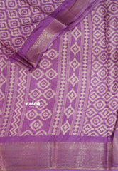 Magenta Purple - Silky Georgette with Ikkat Prints and Zari Border