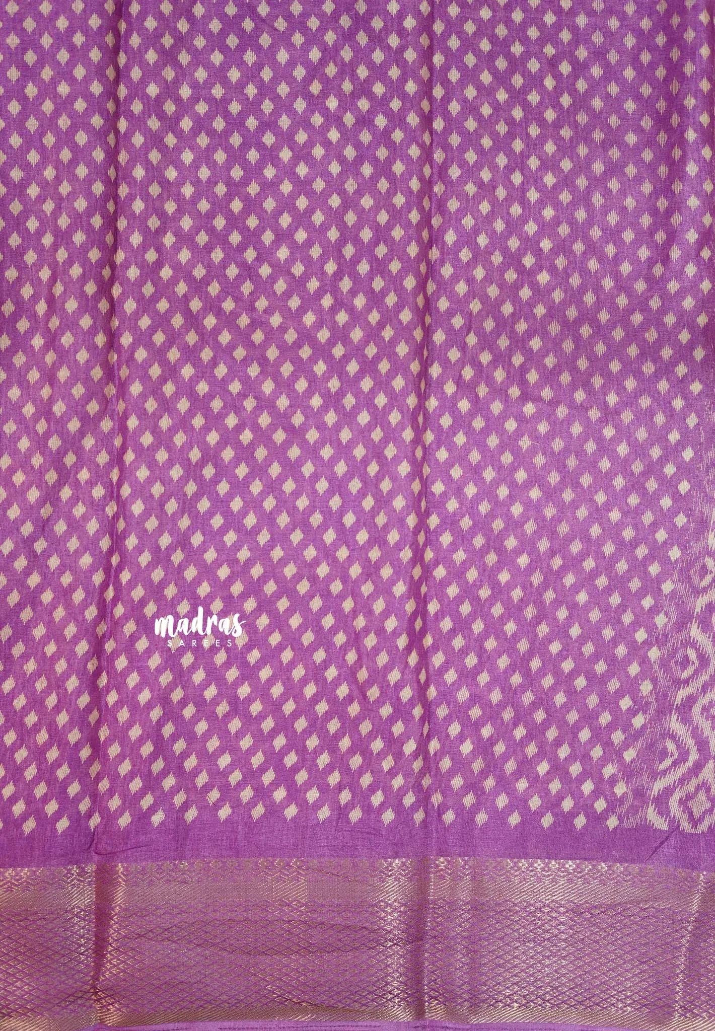 Magenta Purple - Silky Georgette with Ikkat Prints and Zari Border
