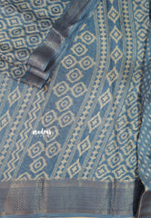 Bluish Grey - Silky Georgette with Ikkat Prints and Zari Border