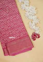 Rose Pink Glow - Silky Georgette with Ikkat Prints and Zari Border