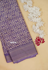 Lavender Purple - Silky Georgette with Ikkat Prints and Zari Border