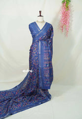Cobalt Blue - Silky Georgette with Jamdani Prints and Kantha Stitch Border - Best for Regular Wear | Casual Wear