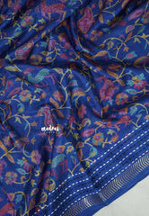 Cobalt Blue - Silky Georgette with Jamdani Prints and Kantha Stitch Border - Best for Regular Wear | Casual Wear