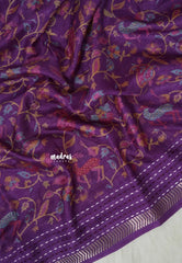 Lavender Purple - Silky Georgette with Jamdani Prints and Kantha Stitch Border - Best for Regular Wear | Casual Wear