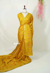 Mustard Yellow - Silky Georgette with Jamdani Prints and Kantha Stitch Border - Best for Regular Wear | Casual Wear