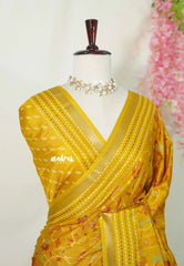 Mustard Yellow - Silky Georgette with Jamdani Prints and Kantha Stitch Border - Best for Regular Wear | Casual Wear