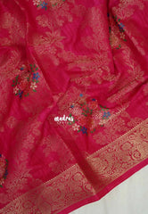 Raspberry Pink - Soft and Silky Georgette with Zari Emboss Weaving with Border - Best for Office Wear
