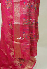 Raspberry Pink - Soft and Silky Georgette with Zari Emboss Weaving with Border - Best for Office Wear
