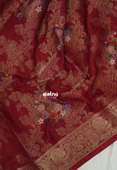 Reddish Maroon - Soft and Silky Georgette with Zari Emboss Weaving with Border - Best for Office Wear