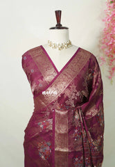 Winered - Soft and Silky Georgette with Zari Emboss Weaving with Border - Best for Office Wear